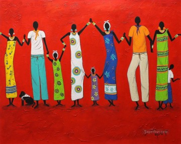 アフリカ人 Painting - アフリカの赤いテクスチャーで踊る